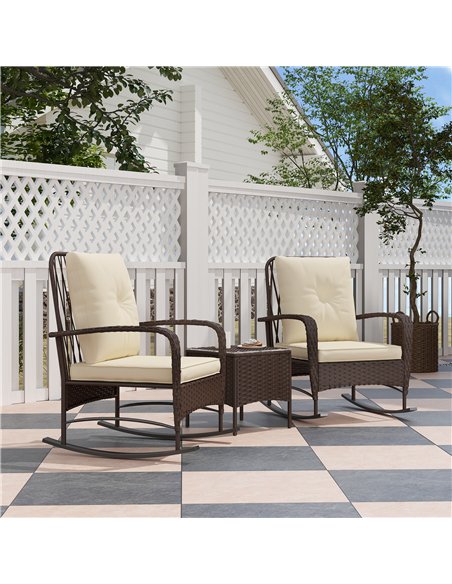 Outsunny Three-Piece Rocking Chair Rattan Bistro Set - Brown - pic 122467 | FastDaddyshop