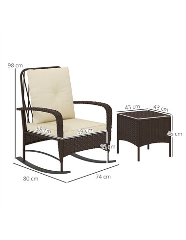 Outsunny Three-Piece Rocking Chair Rattan Bistro Set - Brown