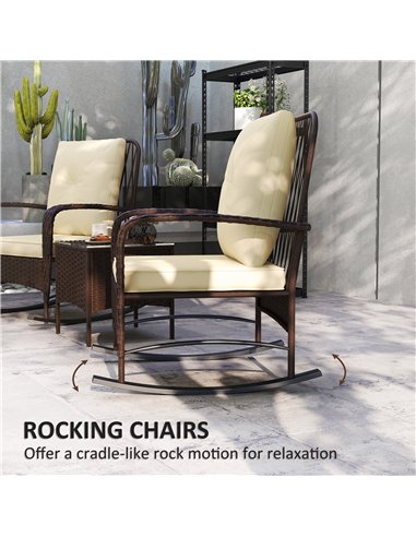Outsunny Three-Piece Rocking Chair Rattan Bistro Set - Brown