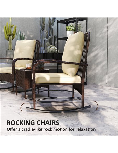 Outsunny Three-Piece Rocking Chair Rattan Bistro Set - Brown - pic 122469 | FastDaddyshop