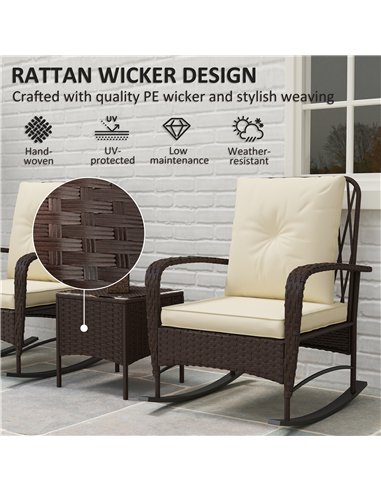 Outsunny Three-Piece Rocking Chair Rattan Bistro Set - Brown