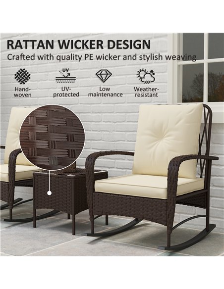 Outsunny Three-Piece Rocking Chair Rattan Bistro Set - Brown - pic 122470 | FastDaddyshop