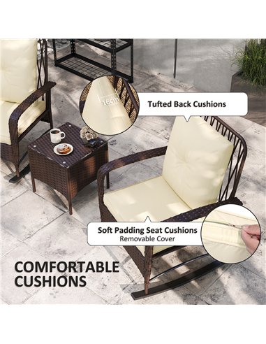 Outsunny Three-Piece Rocking Chair Rattan Bistro Set - Brown