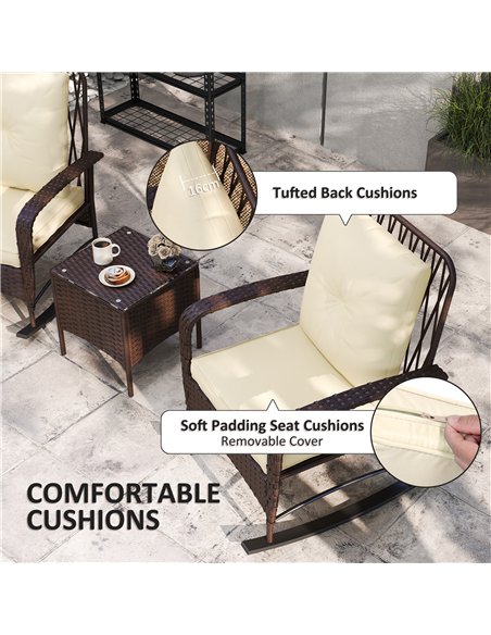 Outsunny Three-Piece Rocking Chair Rattan Bistro Set - Brown - pic 122471 | FastDaddyshop