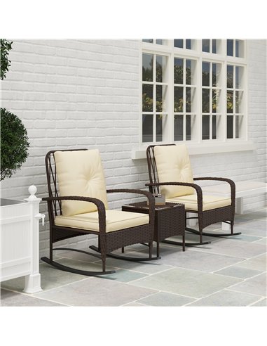 Outsunny Three-Piece Rocking Chair Rattan Bistro Set - Brown