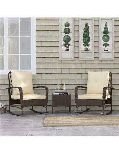 Outsunny Three-Piece Rocking Chair Rattan Bistro Set - Brown