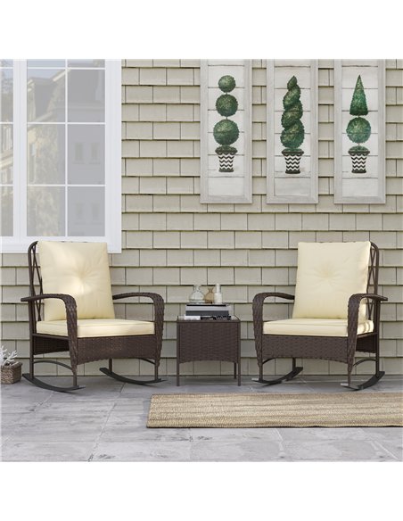 Outsunny Three-Piece Rocking Chair Rattan Bistro Set - Brown - pic 122474 | FastDaddyshop