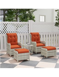 Outsunny 5 Pieces Rattan Bistro Set with Adjustable Back, Reclining Wicker Balcony Furniture with Cushions, Glass Top Coffee Tab 2