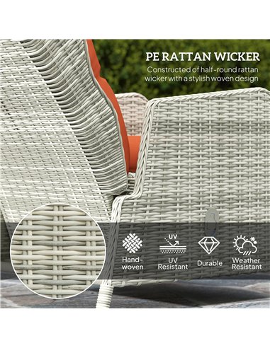 Outsunny 5 Pieces Rattan Bistro Set with Adjustable Back, Reclining Wicker Balcony Furniture with Cushions, Glass Top Coffee Tab