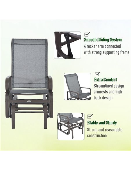 Outsunny Outdoor Gliding Rocking Chair with Sturdy Metal Frame Garden Comfortable Swing Chair for Patio, Backyard and Poolside,  - pic 12248 | FastDaddyshop