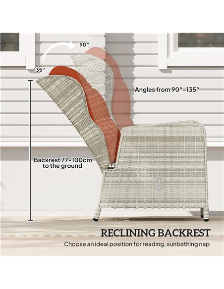 Outsunny 5 Pieces Rattan Bistro Set with Adjustable Back, Reclining Wicker Balcony Furniture with Cushions, Glass Top Coffee Tab - pic 122480 | FastDaddyshop