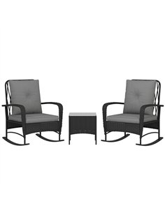 Outsunny Three-Piece Rocking Chair Rattan Bistro Set - Black