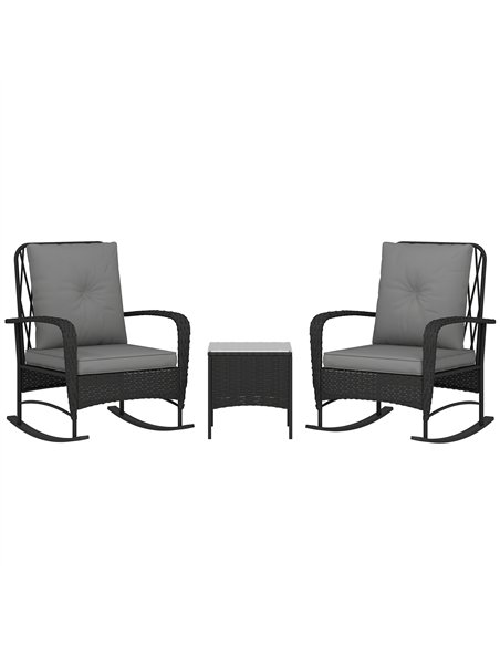 Outsunny Three-Piece Rocking Chair Rattan Bistro Set - Black - pic 122484 | FastDaddyshop
