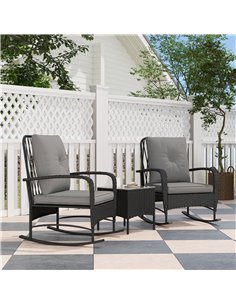 Outsunny Three-Piece Rocking Chair Rattan Bistro Set - Black 2