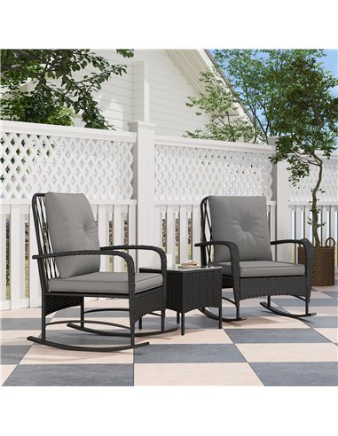 Outsunny Three-Piece Rocking Chair Rattan Bistro Set - Black