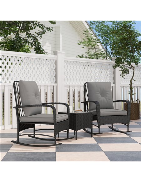 Outsunny Three-Piece Rocking Chair Rattan Bistro Set - Black - pic 122485 | FastDaddyshop