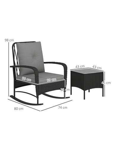 Outsunny Three-Piece Rocking Chair Rattan Bistro Set - Black