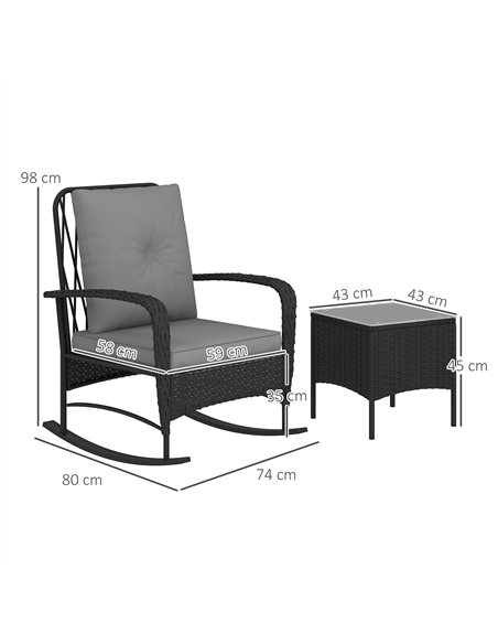 Outsunny Three-Piece Rocking Chair Rattan Bistro Set - Black - pic 122486 | FastDaddyshop