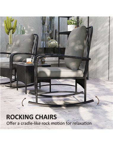 Outsunny Three-Piece Rocking Chair Rattan Bistro Set - Black