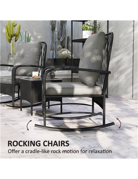 Outsunny Three-Piece Rocking Chair Rattan Bistro Set - Black - pic 122487 | FastDaddyshop