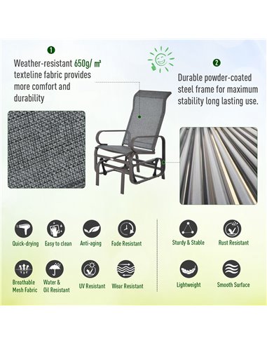 Outsunny Outdoor Gliding Rocking Chair with Sturdy Metal Frame Garden Comfortable Swing Chair for Patio, Backyard and Poolside, 