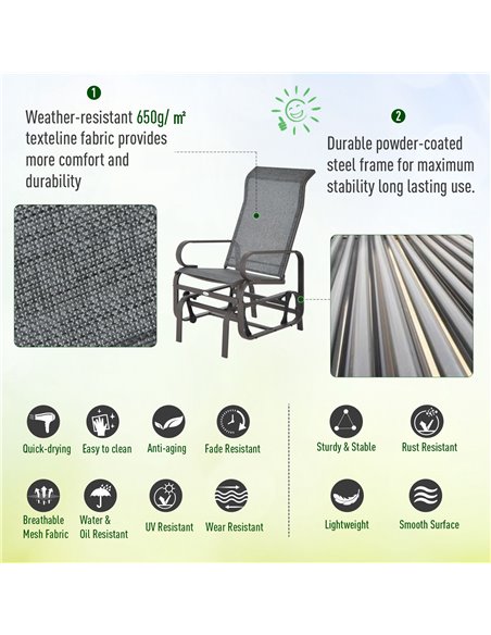 Outsunny Outdoor Gliding Rocking Chair with Sturdy Metal Frame Garden Comfortable Swing Chair for Patio, Backyard and Poolside,  - pic 12249 | FastDaddyshop