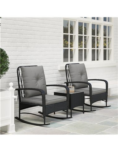 Outsunny Three-Piece Rocking Chair Rattan Bistro Set - Black