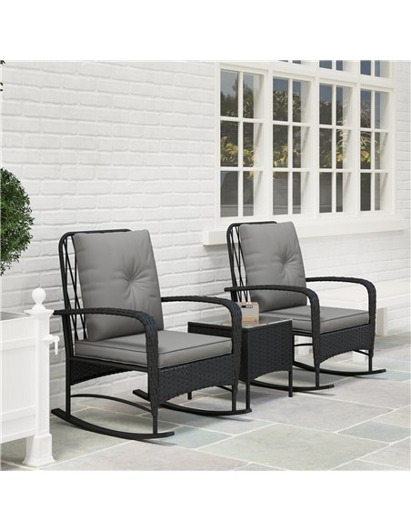 Outsunny Three-Piece Rocking Chair Rattan Bistro Set - Black - pic 122491 | FastDaddyshop