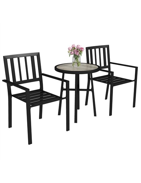 Outsunny 3 Piece Patio Bistro Set with Plastic Top, 2 Stackable Chairs, Galvanised Steel Frame, Grey - pic 122493 | FastDaddyshop