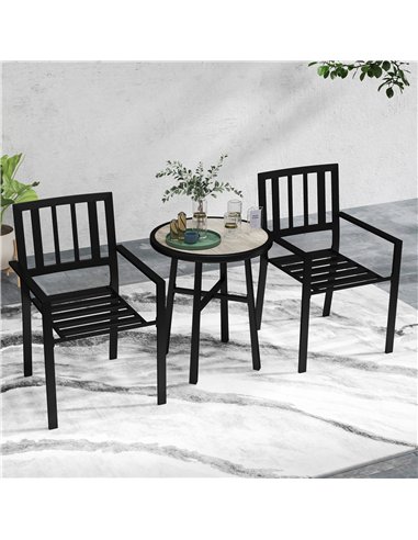 Outsunny 3 Piece Patio Bistro Set with Plastic Top, 2 Stackable Chairs, Galvanised Steel Frame, Grey