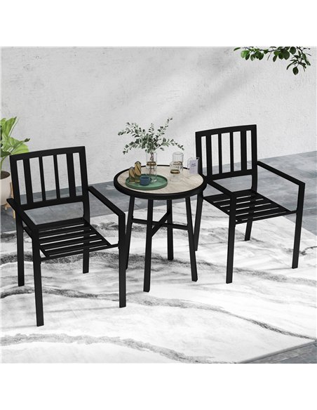 Outsunny 3 Piece Patio Bistro Set with Plastic Top, 2 Stackable Chairs, Galvanised Steel Frame, Grey - pic 122494 | FastDaddyshop