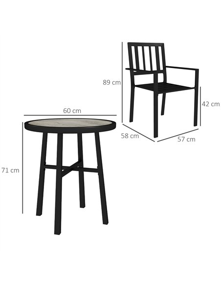 Outsunny 3 Piece Patio Bistro Set with Plastic Top, 2 Stackable Chairs, Galvanised Steel Frame, Grey - pic 122495 | FastDaddyshop
