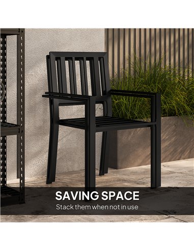 Outsunny 3 Piece Patio Bistro Set with Plastic Top, 2 Stackable Chairs, Galvanised Steel Frame, Grey