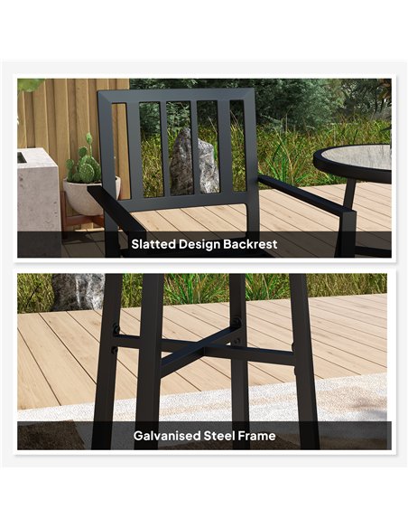 Outsunny 3 Piece Patio Bistro Set with Plastic Top, 2 Stackable Chairs, Galvanised Steel Frame, Grey - pic 122498 | FastDaddyshop