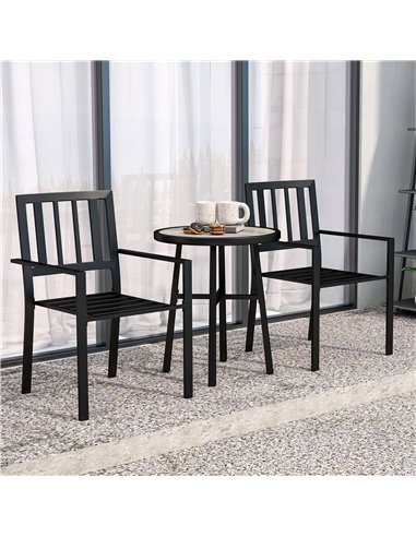 Outsunny 3 Piece Patio Bistro Set with Plastic Top, 2 Stackable Chairs, Galvanised Steel Frame, Grey