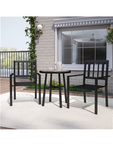 Outsunny 3 Piece Patio Bistro Set with Plastic Top, 2 Stackable Chairs, Galvanised Steel Frame, Grey