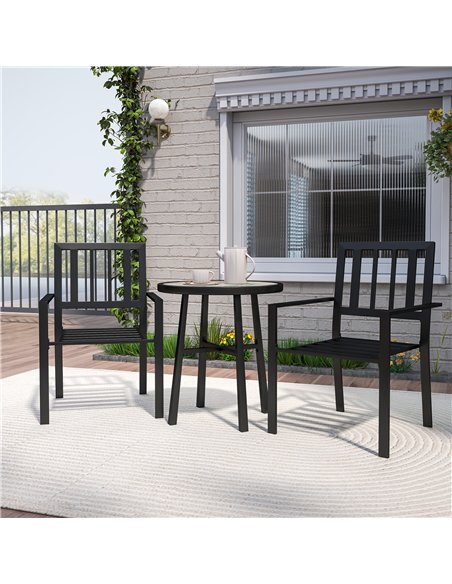 Outsunny 3 Piece Patio Bistro Set with Plastic Top, 2 Stackable Chairs, Galvanised Steel Frame, Grey - pic 122500 | FastDaddyshop