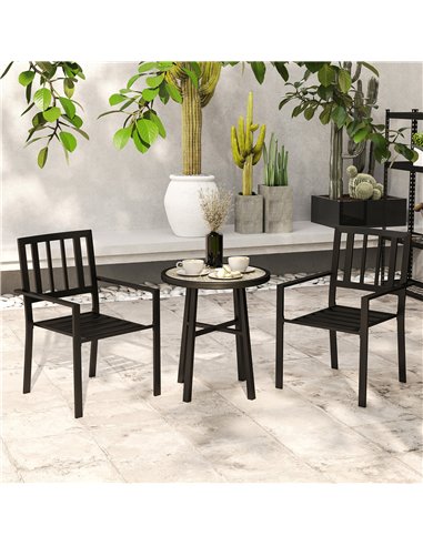Outsunny 3 Piece Patio Bistro Set with Plastic Top, 2 Stackable Chairs, Galvanised Steel Frame, Grey