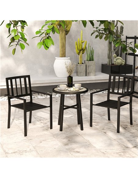 Outsunny 3 Piece Patio Bistro Set with Plastic Top, 2 Stackable Chairs, Galvanised Steel Frame, Grey - pic 122501 | FastDaddyshop