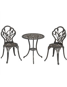 Outsunny 3 Piece Patio Bistro Set for 2, Outdoor Aluminium Garden Table and Chairs with Umbrella Hole for Balcony, Bronze Tone