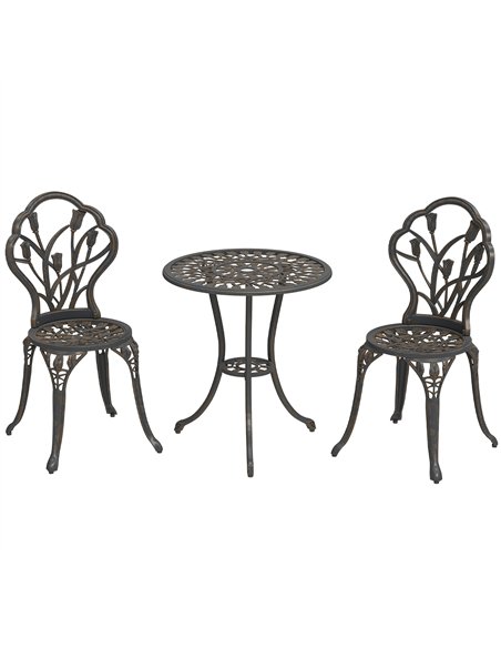 Outsunny 3 Piece Patio Bistro Set for 2, Outdoor Aluminium Garden Table and Chairs with Umbrella Hole for Balcony, Bronze Tone - pic 122502 | FastDaddyshop