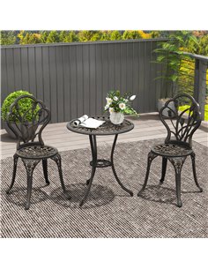 Outsunny 3 Piece Patio Bistro Set for 2, Outdoor Aluminium Garden Table and Chairs with Umbrella Hole for Balcony, Bronze Tone 2