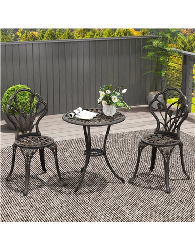 Outsunny 3 Piece Patio Bistro Set for 2, Outdoor Aluminium Garden Table and Chairs with Umbrella Hole for Balcony, Bronze Tone