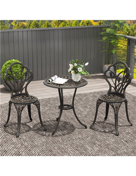 Outsunny 3 Piece Patio Bistro Set for 2, Outdoor Aluminium Garden Table and Chairs with Umbrella Hole for Balcony, Bronze Tone - pic 122503 | FastDaddyshop