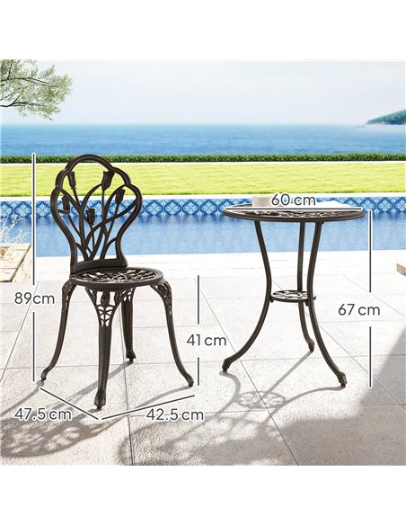 Outsunny 3 Piece Patio Bistro Set for 2, Outdoor Aluminium Garden Table and Chairs with Umbrella Hole for Balcony, Bronze Tone - pic 122504 | FastDaddyshop