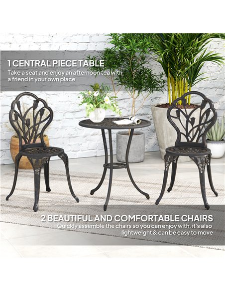 Outsunny 3 Piece Patio Bistro Set for 2, Outdoor Aluminium Garden Table and Chairs with Umbrella Hole for Balcony, Bronze Tone - pic 122505 | FastDaddyshop