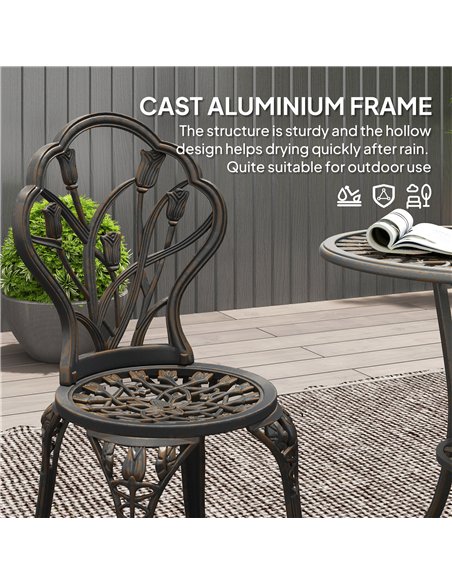 Outsunny 3 Piece Patio Bistro Set for 2, Outdoor Aluminium Garden Table and Chairs with Umbrella Hole for Balcony, Bronze Tone - pic 122506 | FastDaddyshop