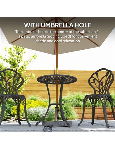 Outsunny 3 Piece Patio Bistro Set for 2, Outdoor Aluminium Garden Table and Chairs with Umbrella Hole for Balcony, Bronze Tone