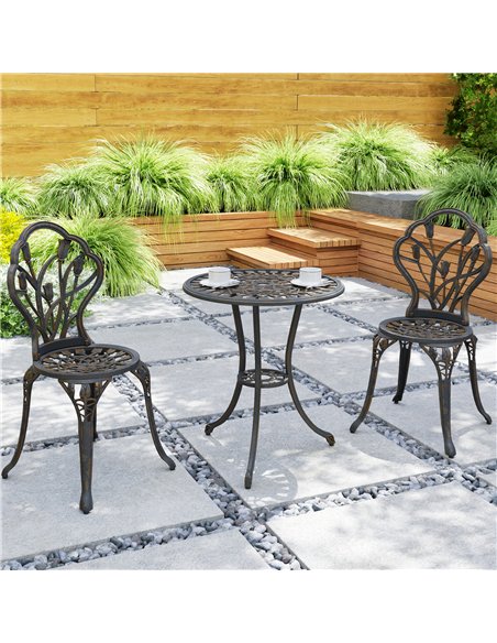 Outsunny 3 Piece Patio Bistro Set for 2, Outdoor Aluminium Garden Table and Chairs with Umbrella Hole for Balcony, Bronze Tone - pic 122509 | FastDaddyshop