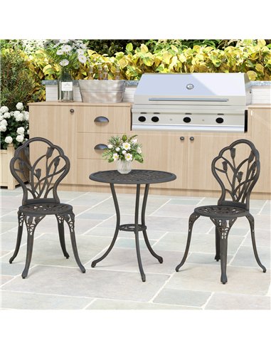 Outsunny 3 Piece Patio Bistro Set for 2, Outdoor Aluminium Garden Table and Chairs with Umbrella Hole for Balcony, Bronze Tone